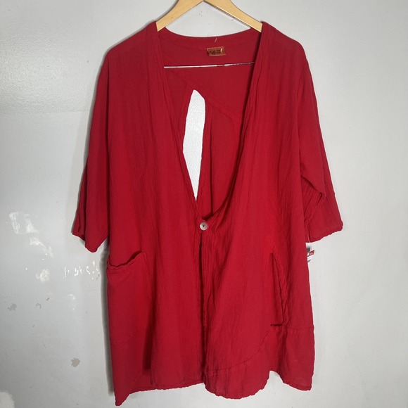 Oh My Gauze! Tops - oh my gauze red gauze half sleeve cotton cutout cardigan jacket woman's‎ 1 S M